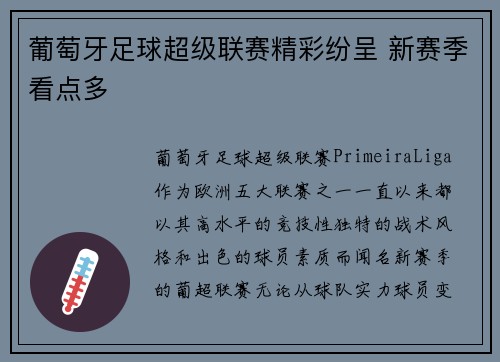 葡萄牙足球超级联赛精彩纷呈 新赛季看点多