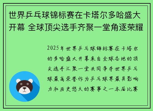 世界乒乓球锦标赛在卡塔尔多哈盛大开幕 全球顶尖选手齐聚一堂角逐荣耀 世界乒乓球锦标赛在卡塔尔多哈盛大开幕 全球顶尖选手齐聚一堂角逐荣耀