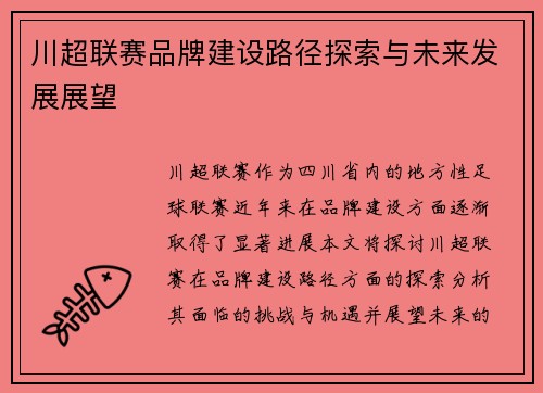 川超联赛品牌建设路径探索与未来发展展望